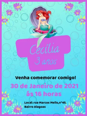 Invitación de cumpleaños La Sirenita – Estático – Bella Liz Convites