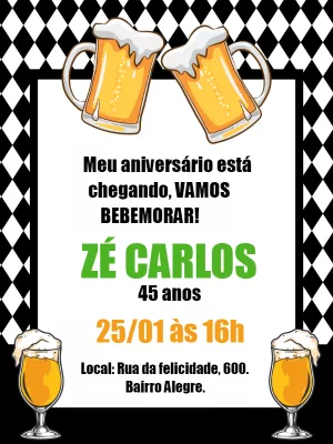 Convite de Aniversário Tema Boteco com Cerveja para Editar Online