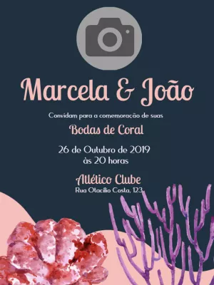 Convite de Bodas de Coral com Foto para Editar Online