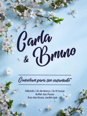 Convite de Casamento Floral com Flores Brancas para Editar Online