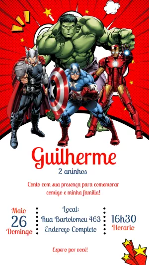 Convite de Aniversário Vingadores para Editar Online Facilmente