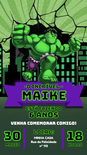Convite de Aniversário do Hulk para Editar Online e Imprimir