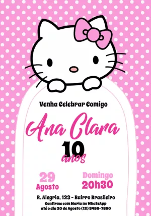 Convite de Aniversário Hello Kitty para Editar Online