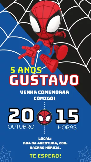 Convite de Aniversário Homem-Aranha para Editar Online