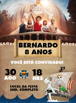 Convite Aniversário One Piece Live-Action para Editar Online