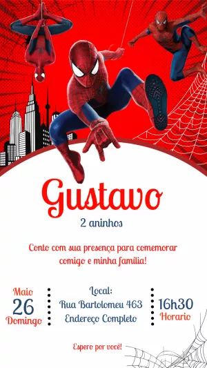 Convite de Aniversário Homem Aranha para Editar Online