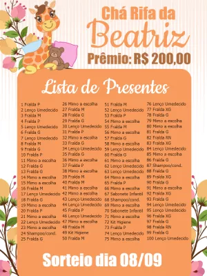 Cartela Chá Rifa Girafinha Editável para Imprimir