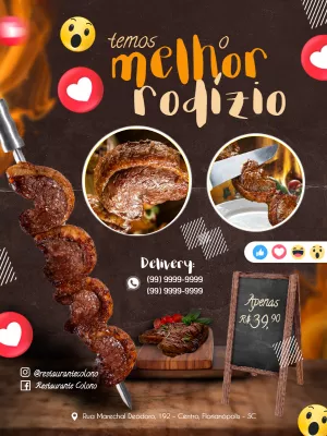 Folheto de Churrascaria com Foto de Carne para Editar Online