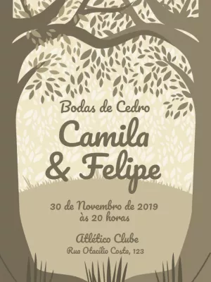 Convite Bodas de Cedro Rústico com Árvores para Editar