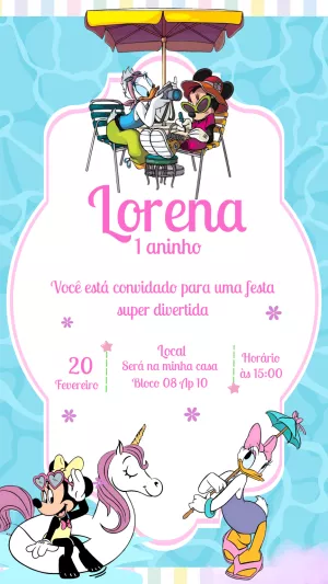 Convite Aniversário Minnie Pool Party para Editar Online