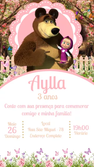 Convite Aniversário Masha e o Urso para Editar Online