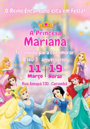Convite Aniversário Princesas Disney para Editar Online