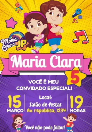 Convite de Aniversário Maria Clara e JP para Editar Online
