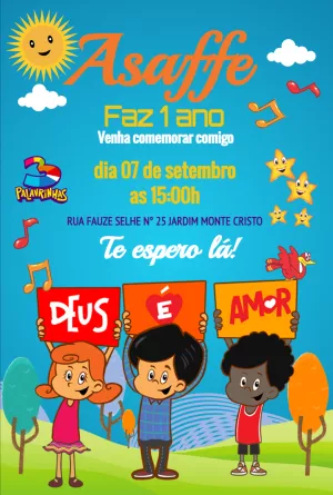 Convite Aniversário 3 Palavrinhas com Personagens para Editar