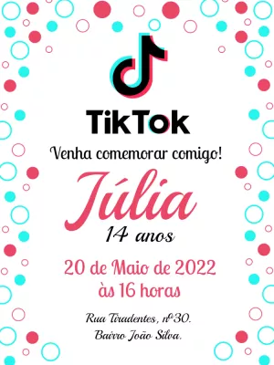 Convite de Aniversário Tik Tok com Cores Vibrantes para Editar