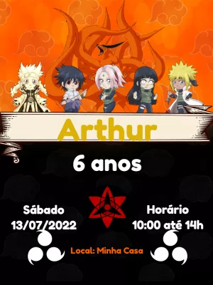 Convite de Aniversário Naruto com Personagens para Editar Online