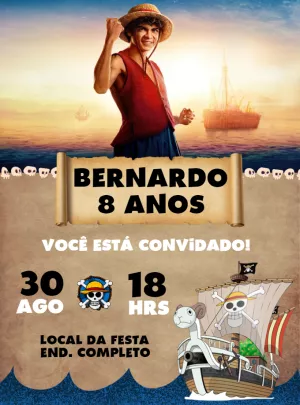 Convite Aniversário One Piece Live Action com Foto para Editar