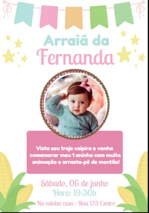 Convite Arraial Infantil com Foto para Editar Online