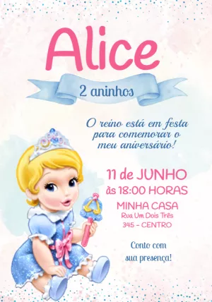 Convite Aniversário Cinderela Baby para Editar Online