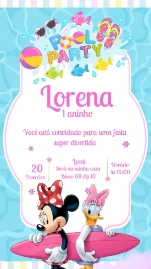 Convite Aniversário Pool Party da Minnie e Margarida para Editar