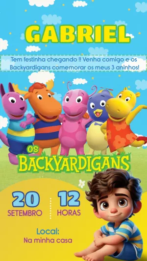 Convite de Aniversário Backyardigans com Personagens para Editar