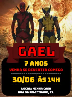 Convite Aniversário Deadpool e Wolverine para Editar Online