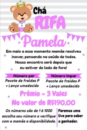 Convite Chá Rifa Ursinha Princesa para Editar Online