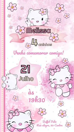 Convite de Aniversário Hello Kitty para Editar Online