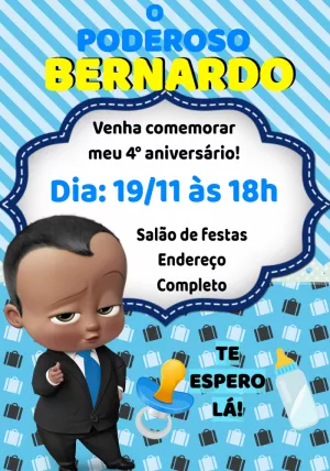 Convite Aniversário Poderoso Chefinho com Personagem para Editar