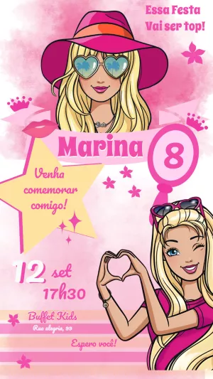 Convite de Aniversário Barbie para Editar Online