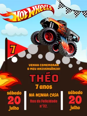 Convite Aniversário Monster Truck Hot Wheels para Editar Online