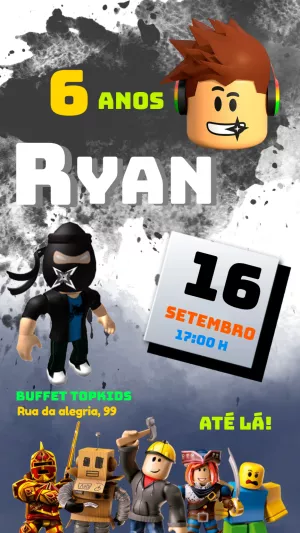 Convite Aniversário Roblox com Personagens para Editar Online