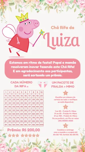Convite Chá Rifa Peppa Pig Princesa para Editar Online