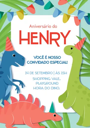 Convite de Aniversário Dinossauro para Editar Online