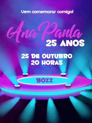 Convite de Aniversário Balada Neon para Editar Online