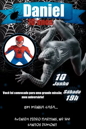 Convite Aniversário Homem Aranha com Foto para Editar Online