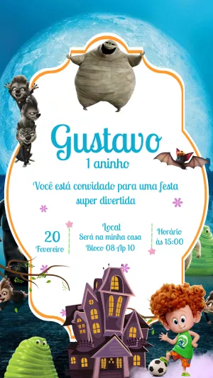Convite Aniversário Hotel Transilvania com Personagens para Editar