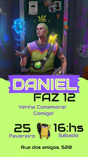 Convite de Aniversário Gekko Valorant para Editar Online