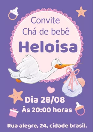 Convite Chá de Bebê Cegonha para Editar Online