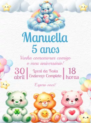 Convite de Aniversário Ursinhos Carinhosos para Editar Online