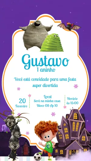 Convite Aniversário Hotel Transilvânia com Personagens para Editar