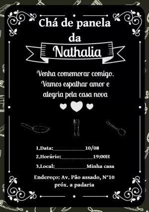 Convite Chá de Panela Quadro Negro para Editar Online