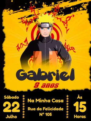 Convite de Aniversário Naruto com Personagem para Editar Online