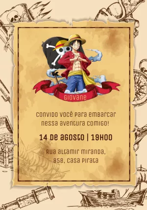 Convite de Aniversário One Piece com Luffy para Editar Online