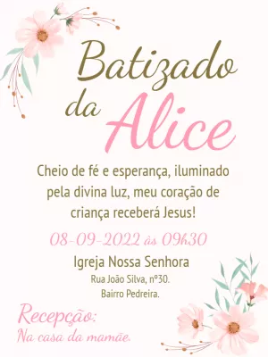 Convite de Batizado Menina Floral para Editar Online