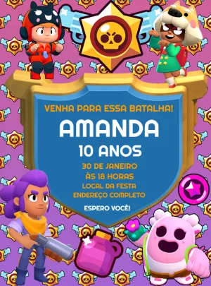 Convite de Aniversário Brawl Stars com Personagens para Editar