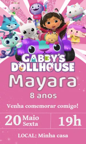 Convite de Aniversário A Casa Mágica da Gabby para Editar Online