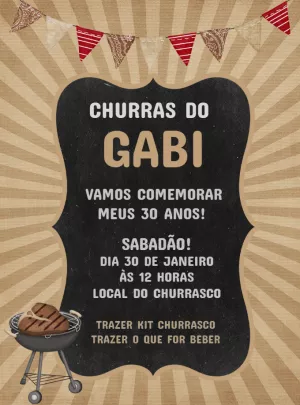 Convite de Aniversário Churrasco Rústico para Editar Online