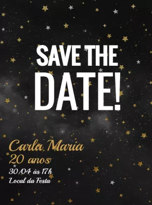 Convite de Aniversário Estrelas Douradas e Pratas para Editar