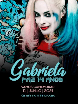 Convite de Aniversário Arlequina Editável para Imprimir